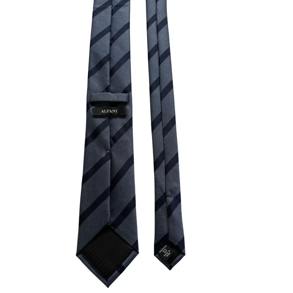 Alfani Tie‎ Mens OS Blue Striped Silk Blend Woven Old Money